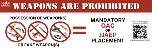 Weapons are prohibited. Possession of weapons or fake weapons = Mandatory OAC Placement